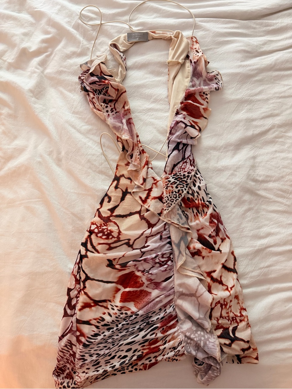 Silky Halter Mini Dress with Red Floral Print